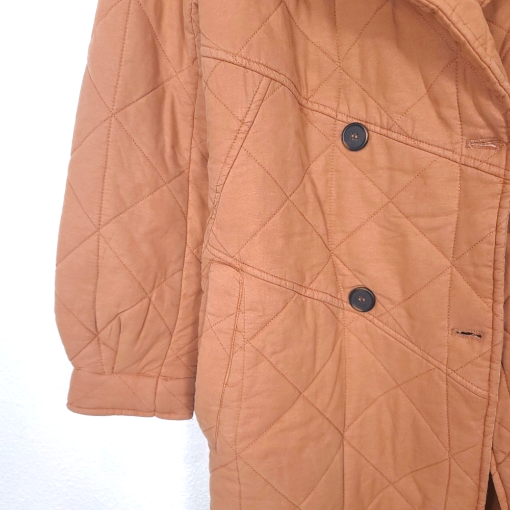 AVEC LES FILLES Quilted Doubled Breasted Cozy Camel Tan Coat Jacket - Picture 4 of 16